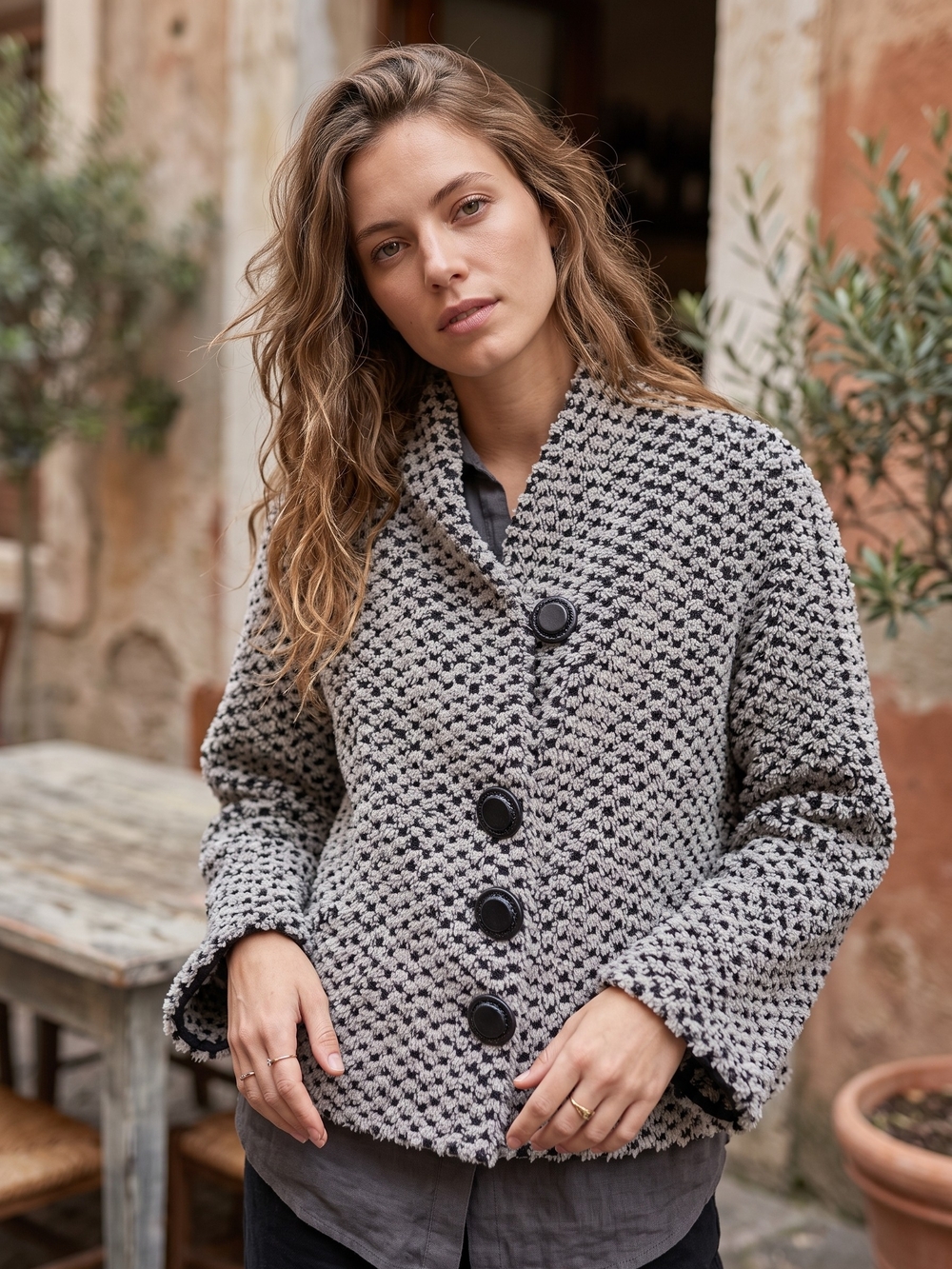 Vintage Zoe Boucle Knit Cardigan Jacket Grandpacore Chunky Button Oversized